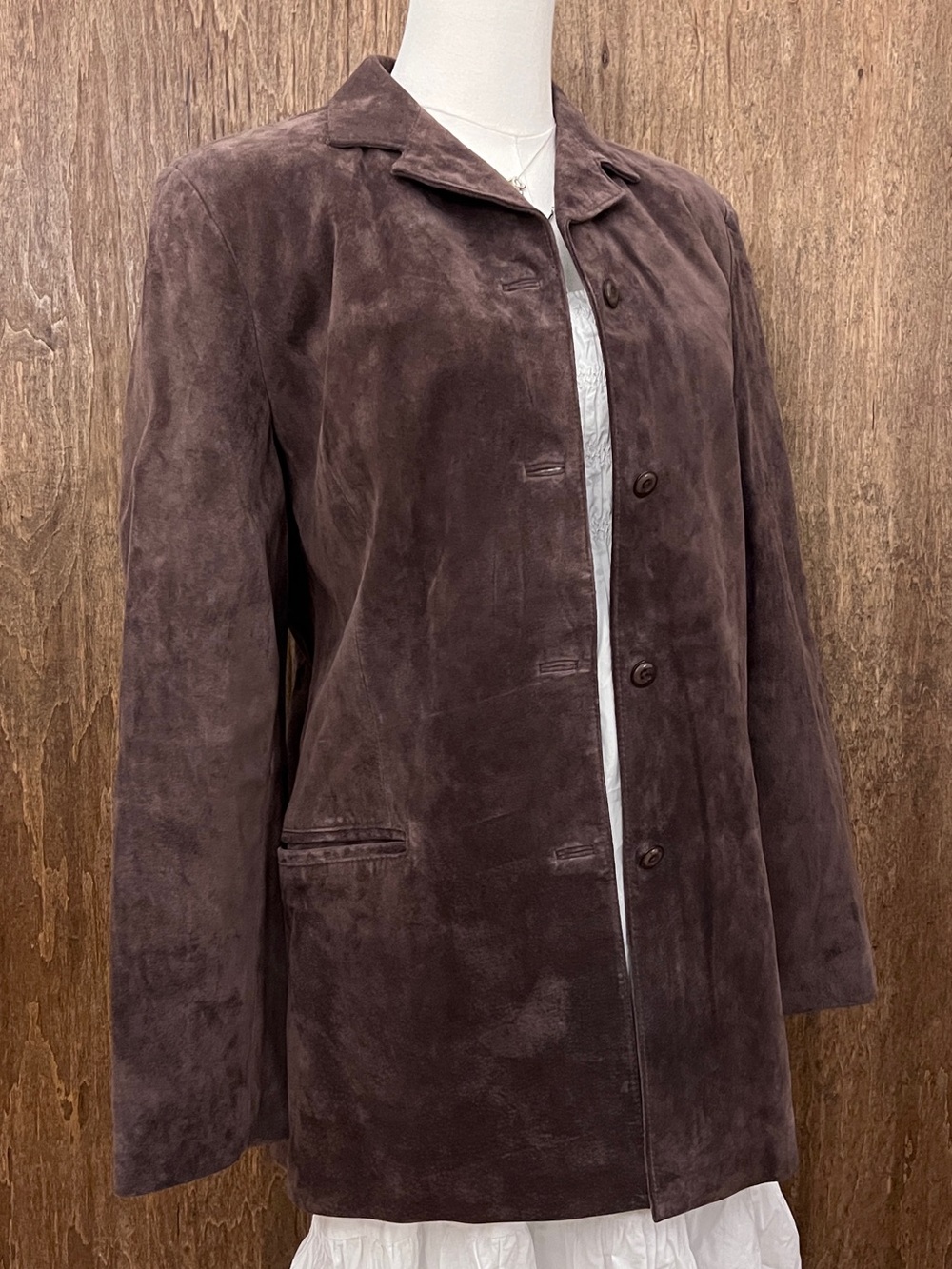 Chocolate Brown Suede Button-Front Jacket